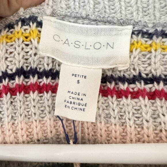 Caslon Abstract Stripe Sweater Rolled Cuffed Sleeves RN 58665 Button Shoulder - Picture 3 of 6